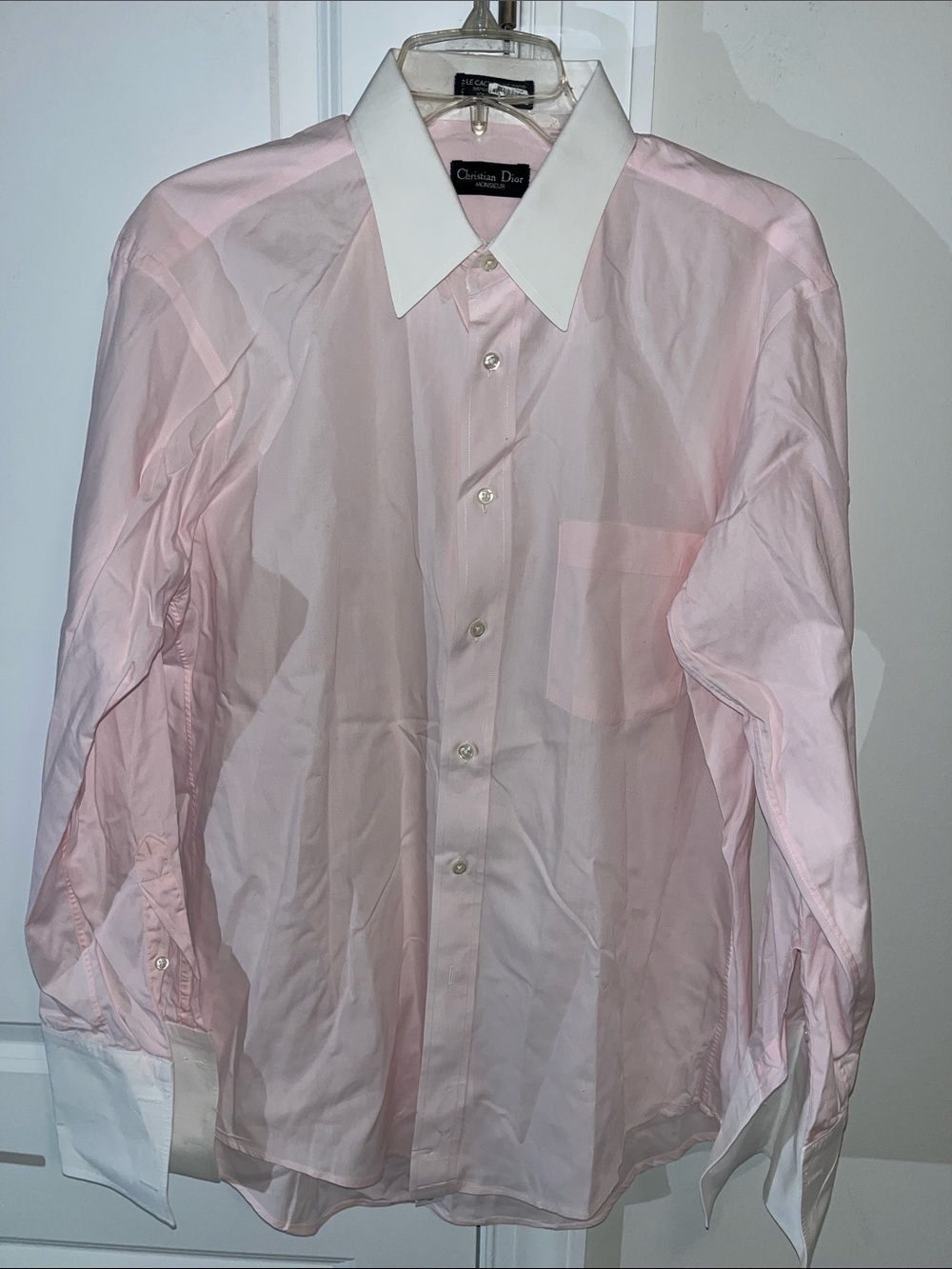 Vintage White Collar Christian Dior Pink Dress shirt 16 x33 French Cuff Cotton